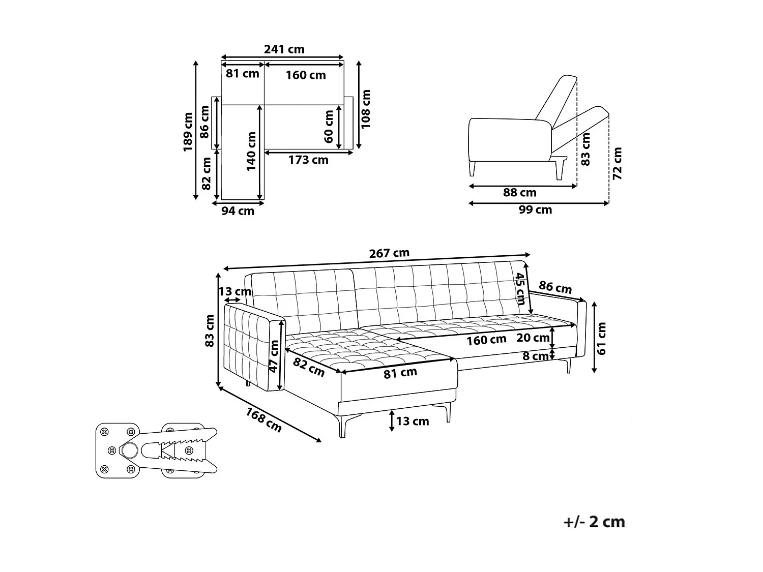 Canapé-Lit d'Angle à gauche 4 Places Dossier Réglable en Velours Beige Clair Aberdeen