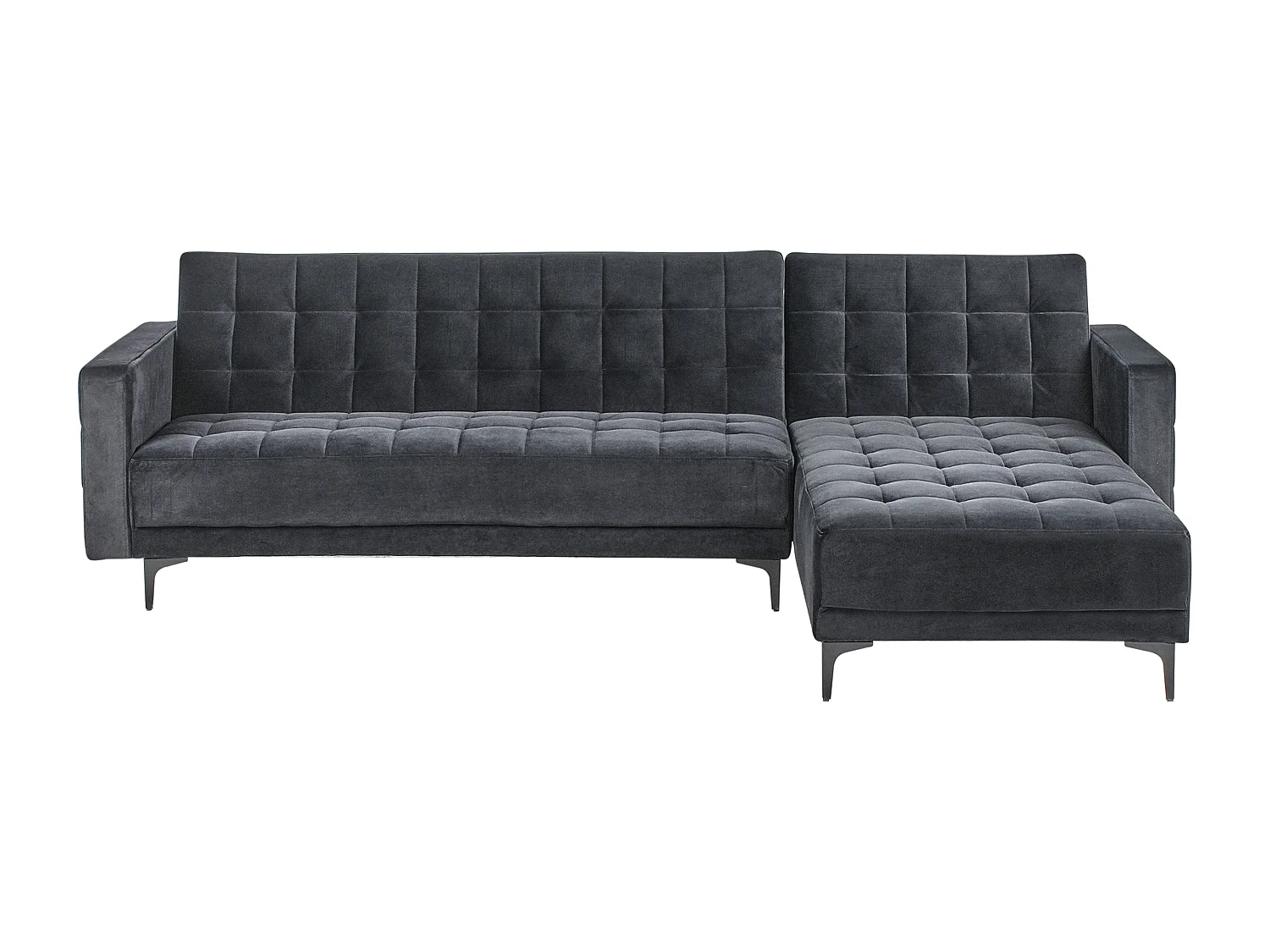 Canapé-Lit d'Angle à droite 4 Places Dossier Réglable en Velours Noir Aberdeen