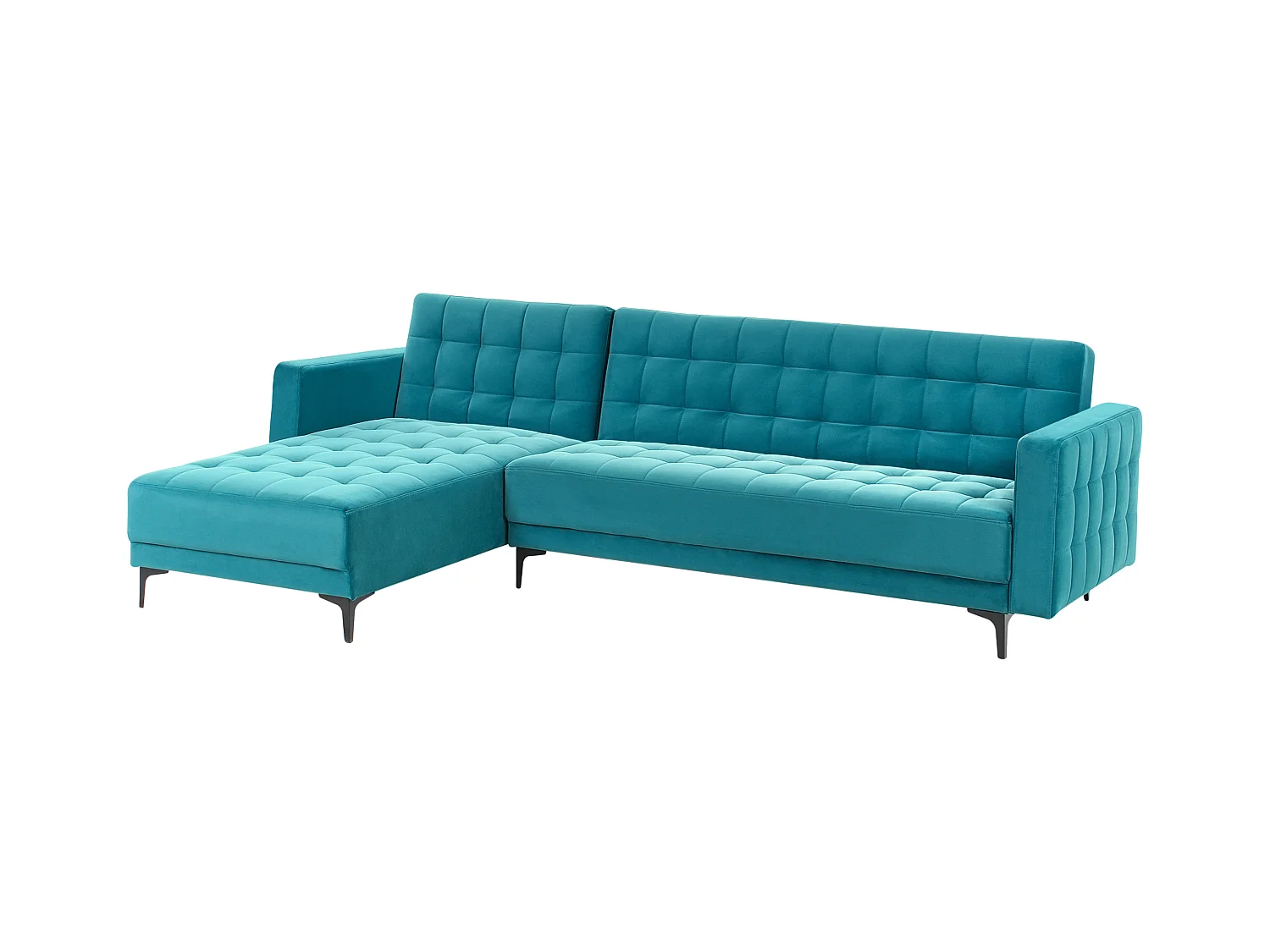 4-Sitzer Eckschlafsofa L-förmig rechts Samt see blau gesteppt Aberdeen