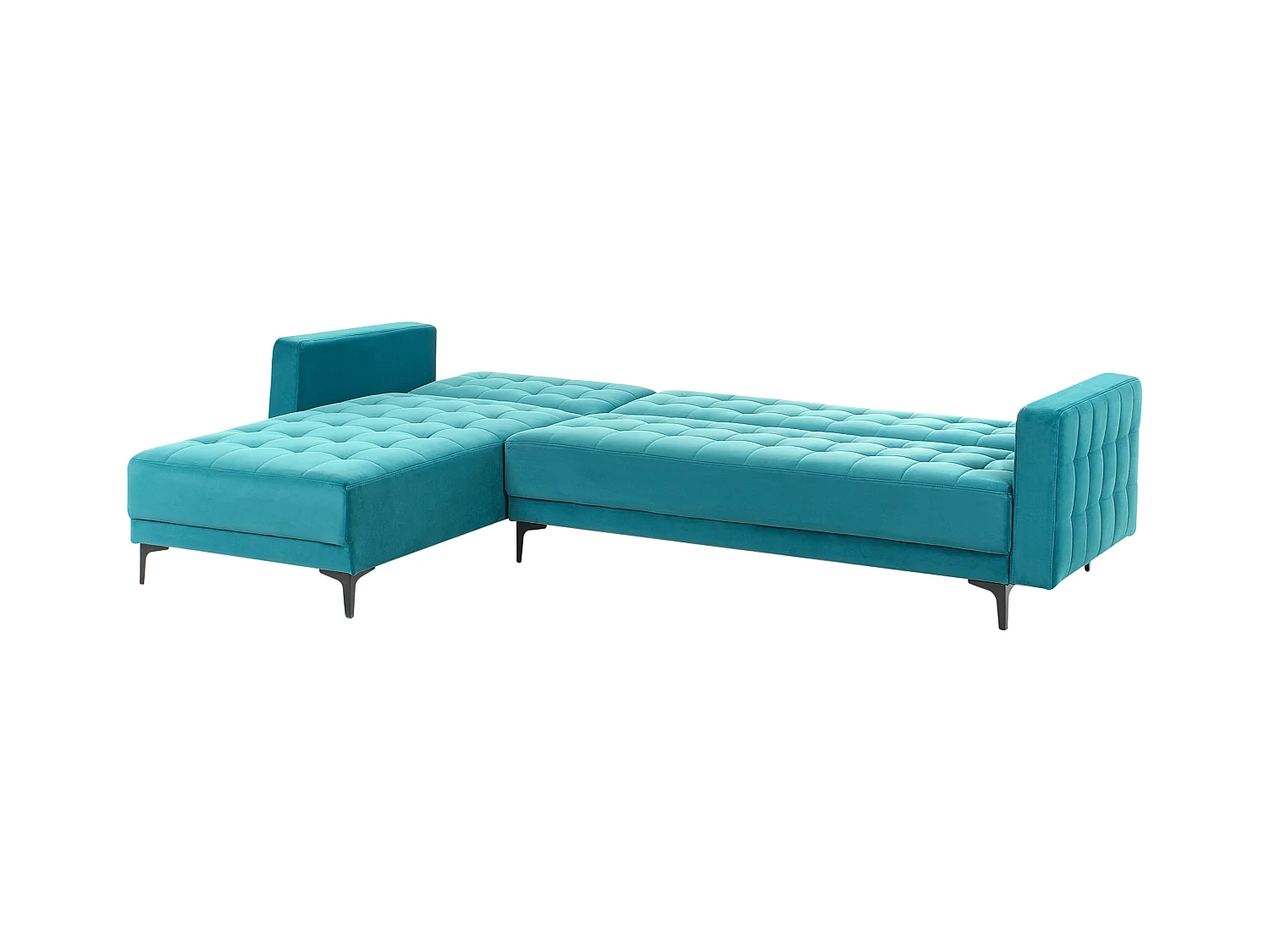 4-Sitzer Eckschlafsofa L-förmig rechts Samt see blau gesteppt Aberdeen