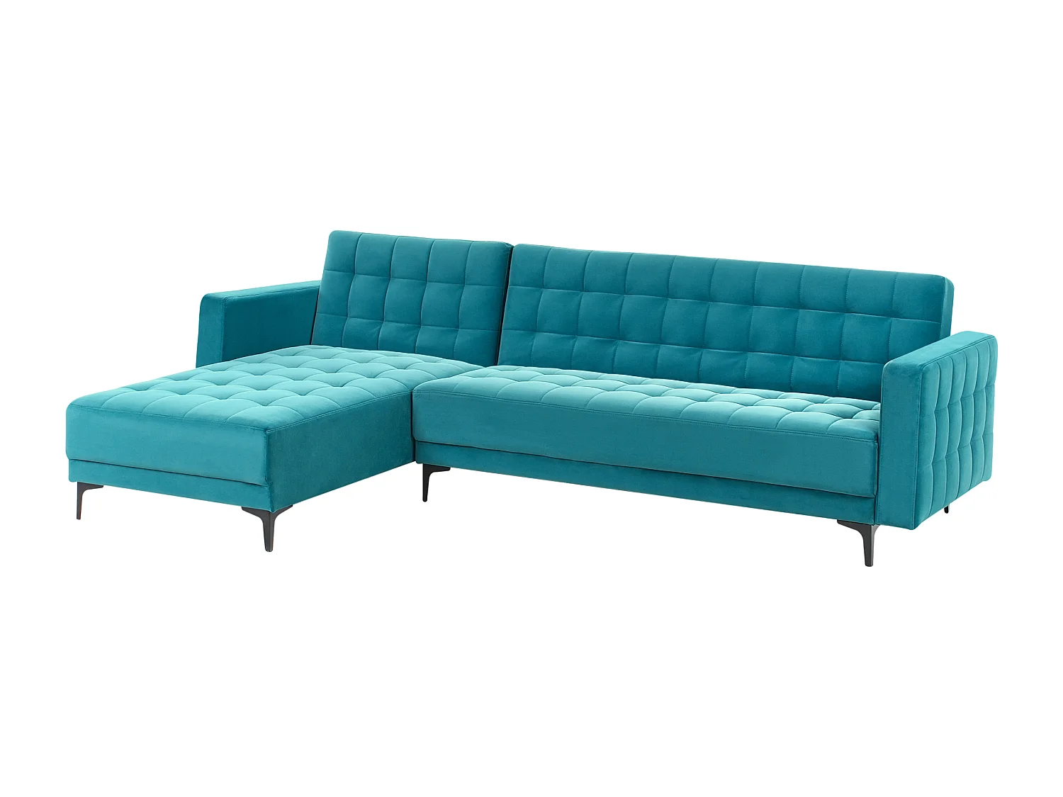 4-Sitzer Eckschlafsofa L-förmig rechts Samt see blau gesteppt Aberdeen