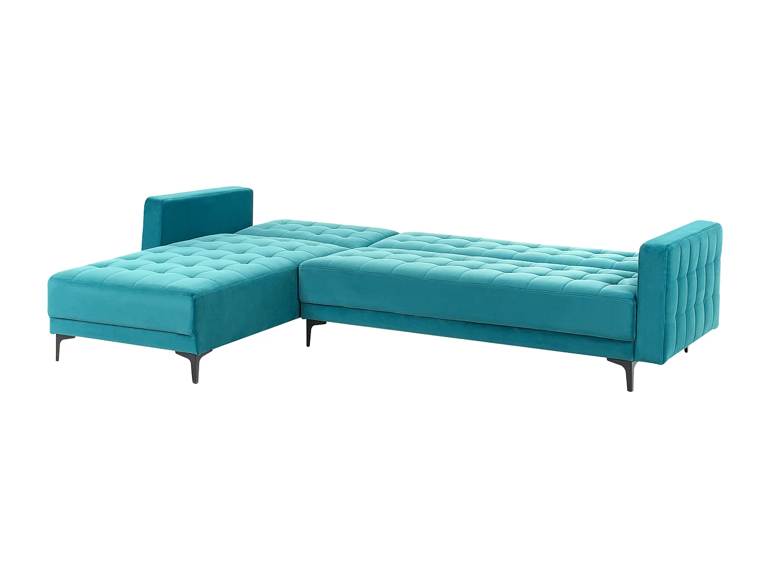 4-Sitzer Eckschlafsofa L-förmig rechts Samt see blau gesteppt Aberdeen