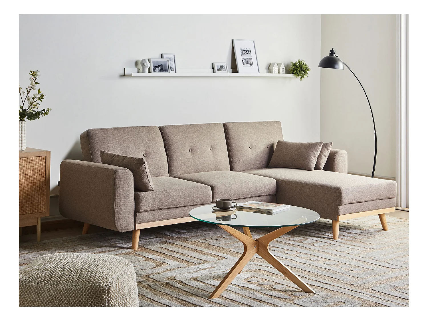 Narożnik rozkładany KAARINA Jasnobrązowy dla 3 osób Lewostronny