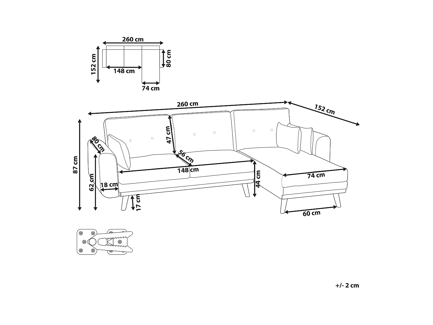 Narożnik rozkładany KAARINA Jasnobrązowy dla 3 osób Lewostronny
