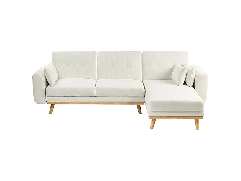 3-Sitzer Ecksofa Stoff weiß L-Form links mit Schlaffunktion 3 Kissen Kaarina