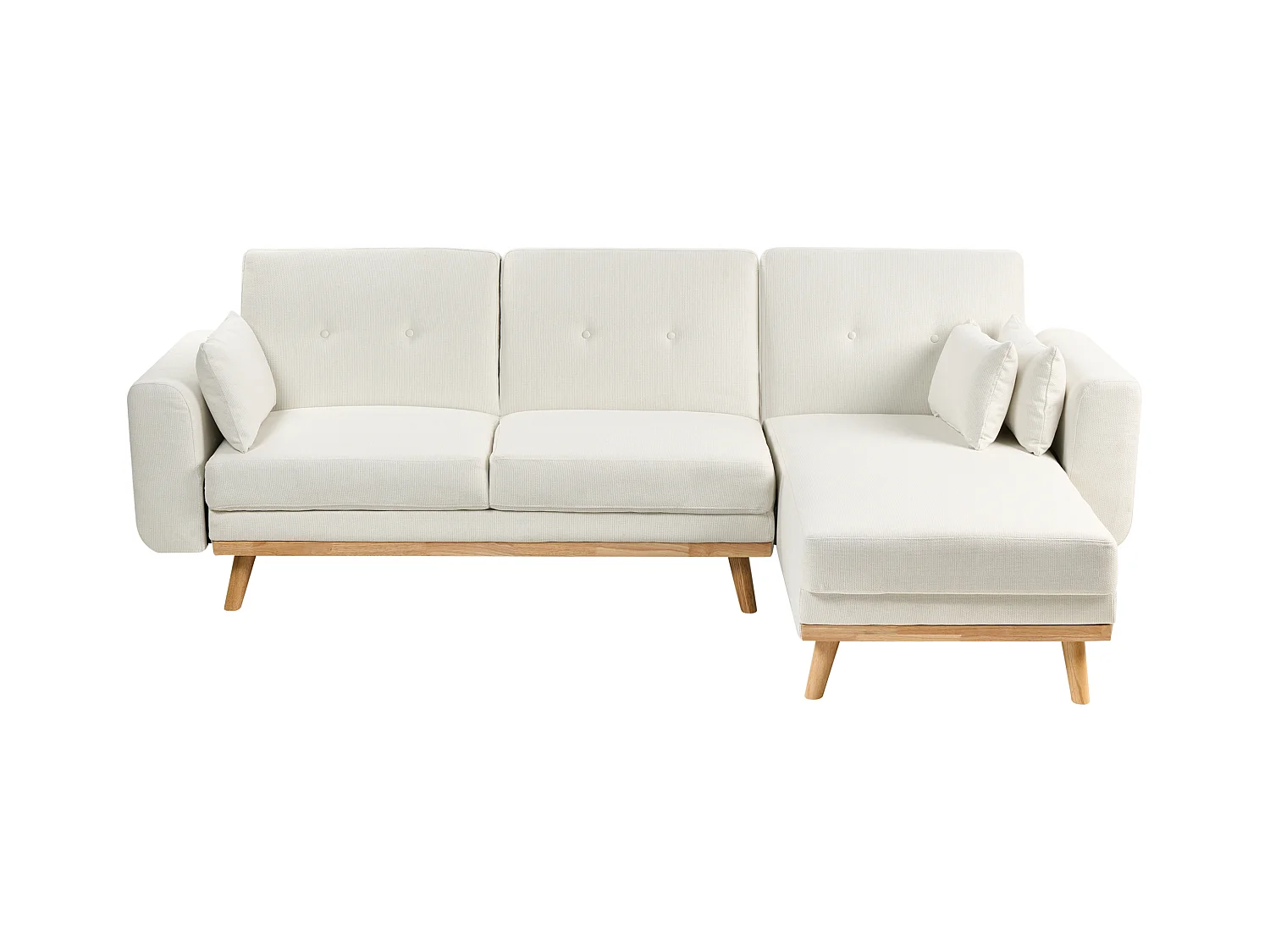 Canapé d'Angle à droite en Tissu Rembourré en Forme de L Convertible avec Coussins Blanc Kaarina