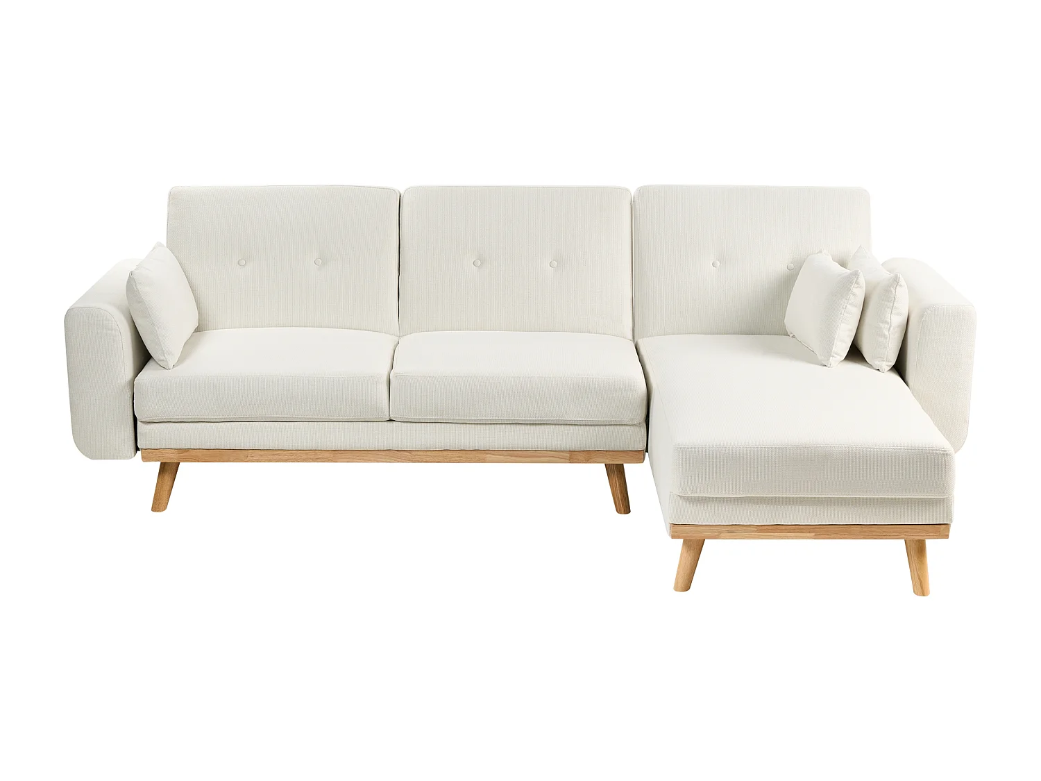 3-Sitzer Ecksofa Stoff weiß L-Form links mit Schlaffunktion 3 Kissen Kaarina