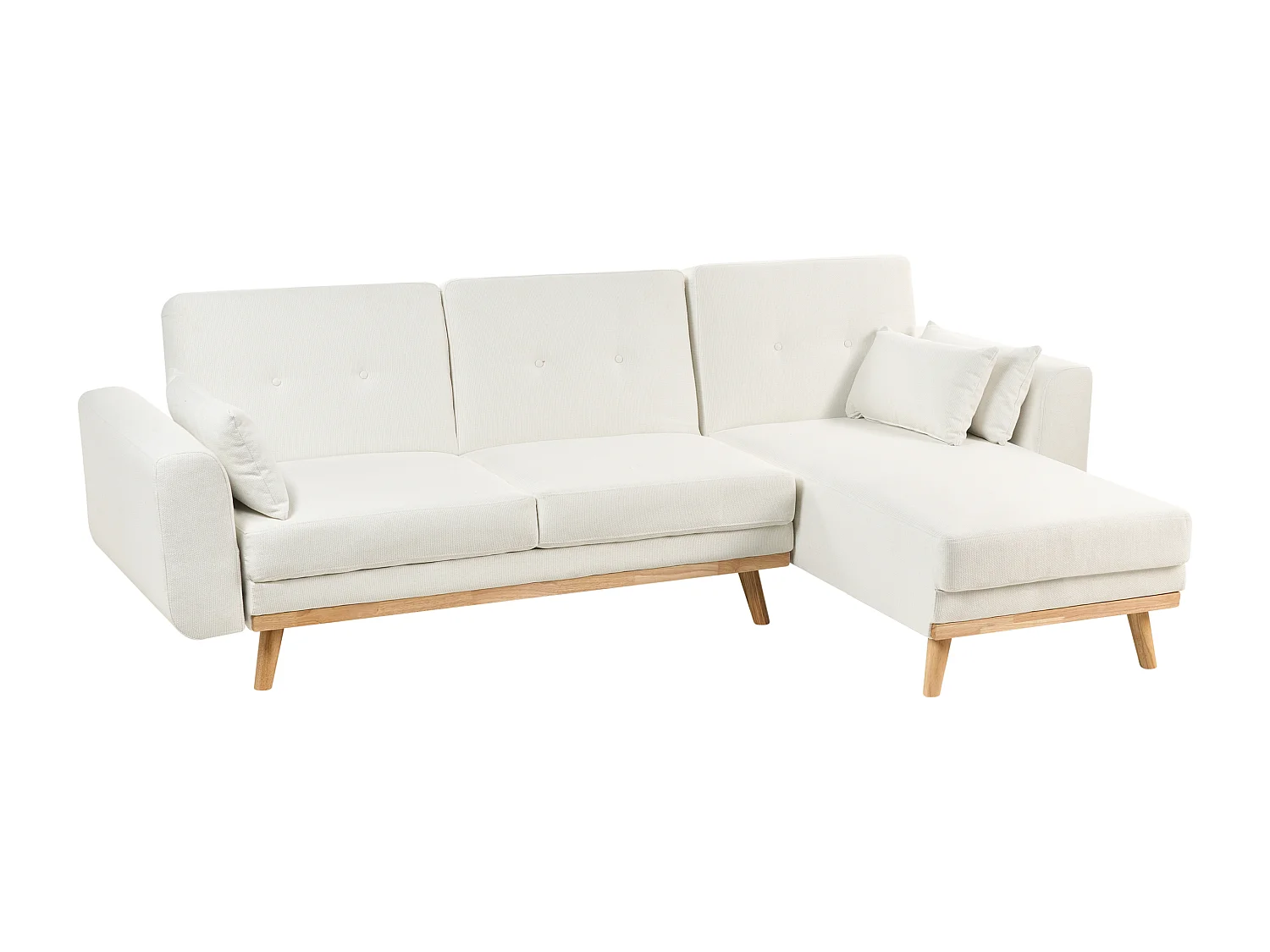 3-Sitzer Ecksofa Stoff weiß L-Form links mit Schlaffunktion 3 Kissen Kaarina