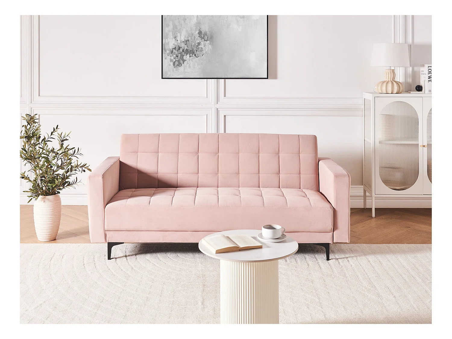 Sofá cama ABERDEEN Terciopelo Rosa pastel 3 plazas