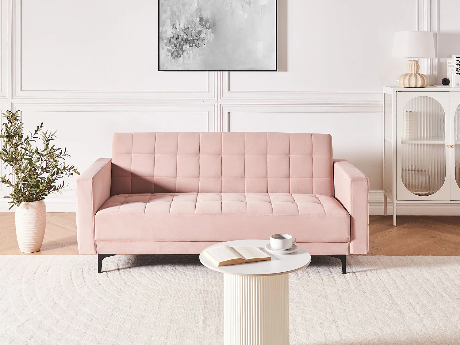 Canapé-lit 3 places ABERDEEN Velours Rose pastel