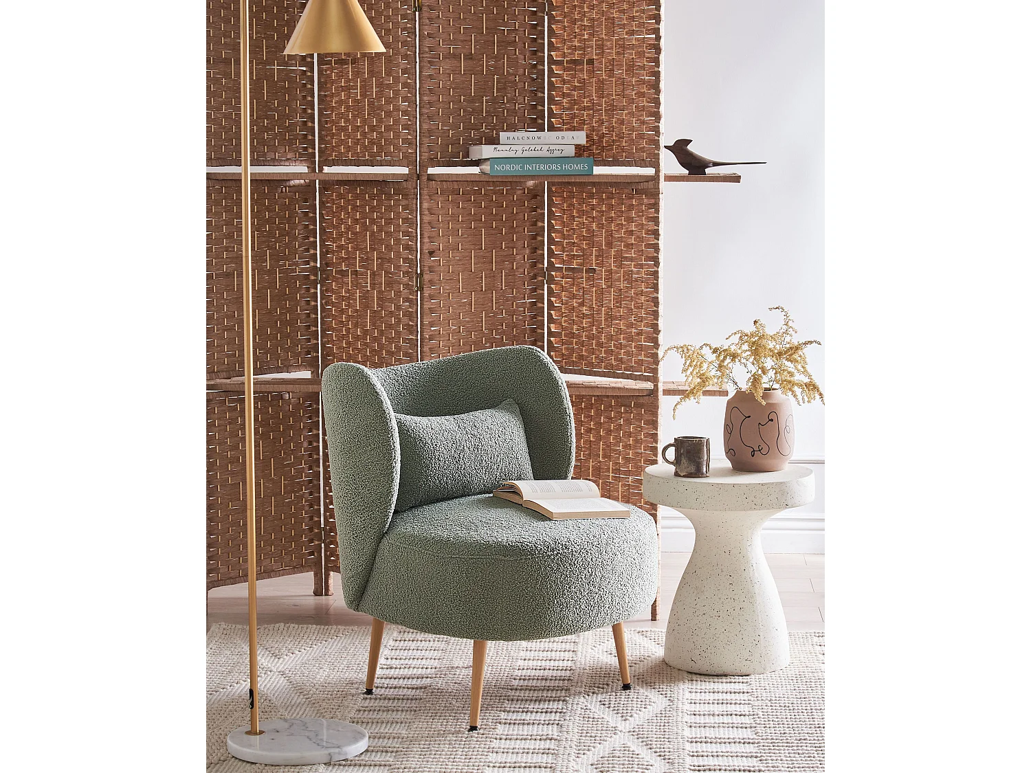 Fauteuil OTSBY II avec coussin Bouclé Vert