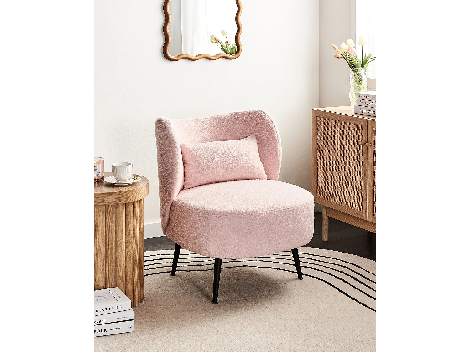 Fauteuil OTSBY  Bouclé Rose pastel