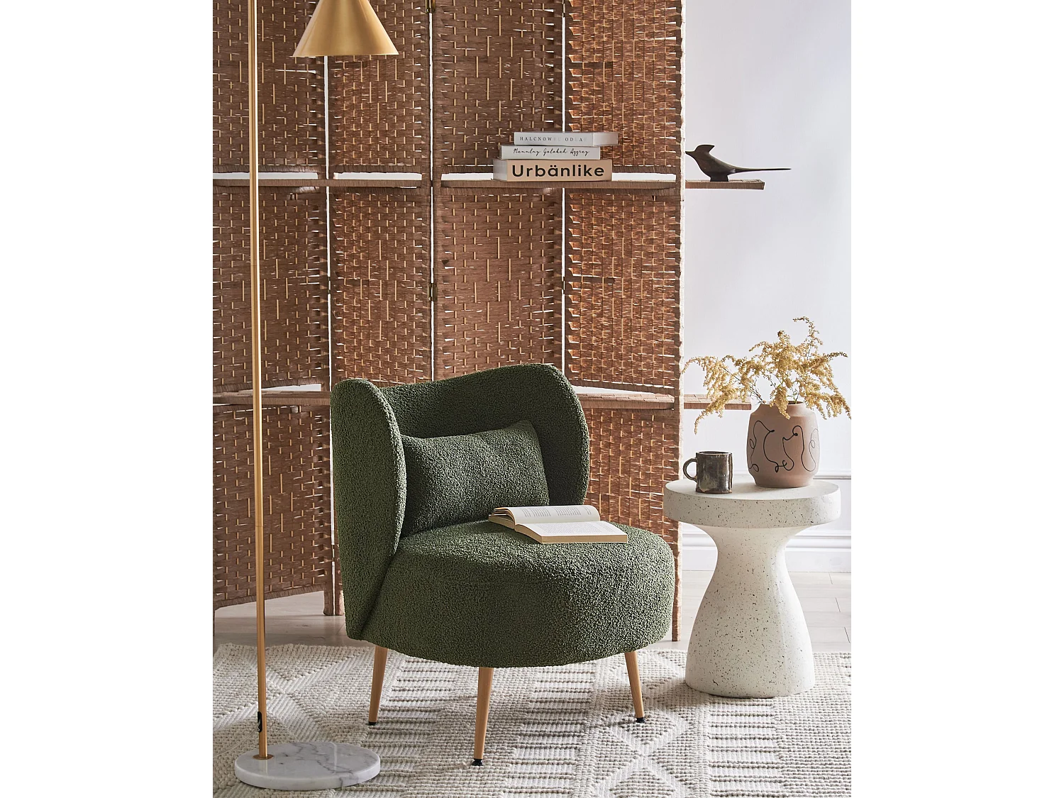 Fauteuil OTSBY II avec coussin Bouclé Vert foncé