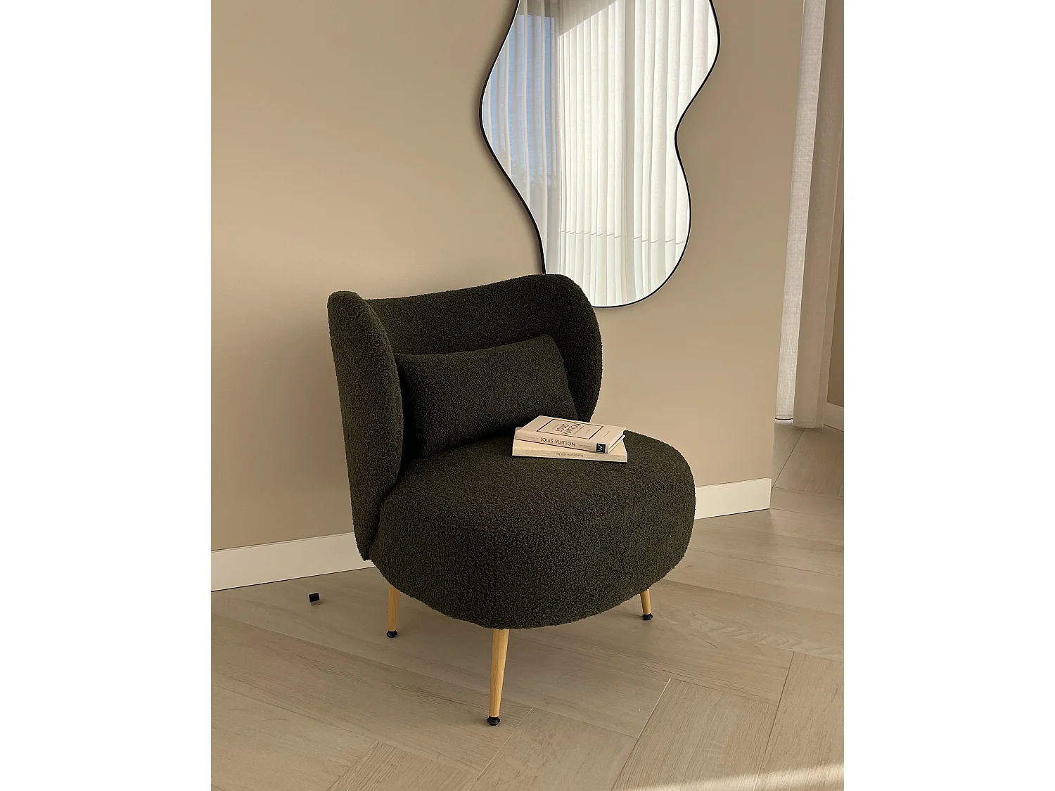 Fauteuil OTSBY II avec coussin Bouclé Vert foncé