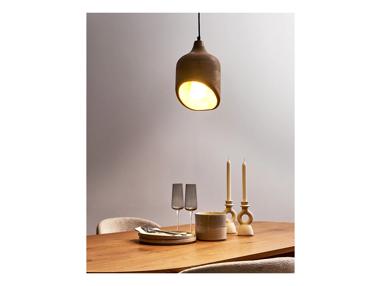 Lampe suspension GANDAKI Bois de manguier Marron clair