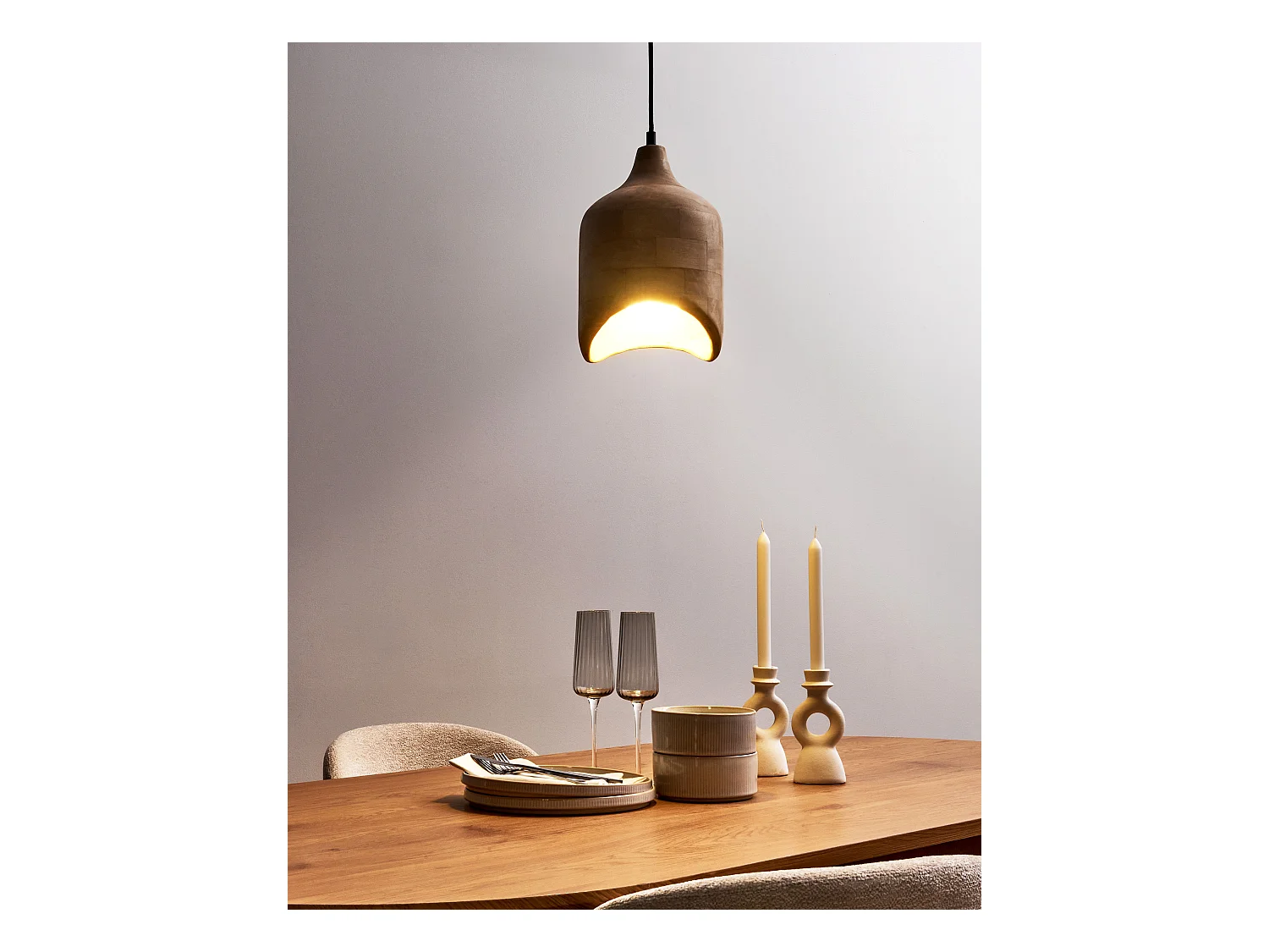 Lampe suspension PANDU Bois de manguier Marron clair