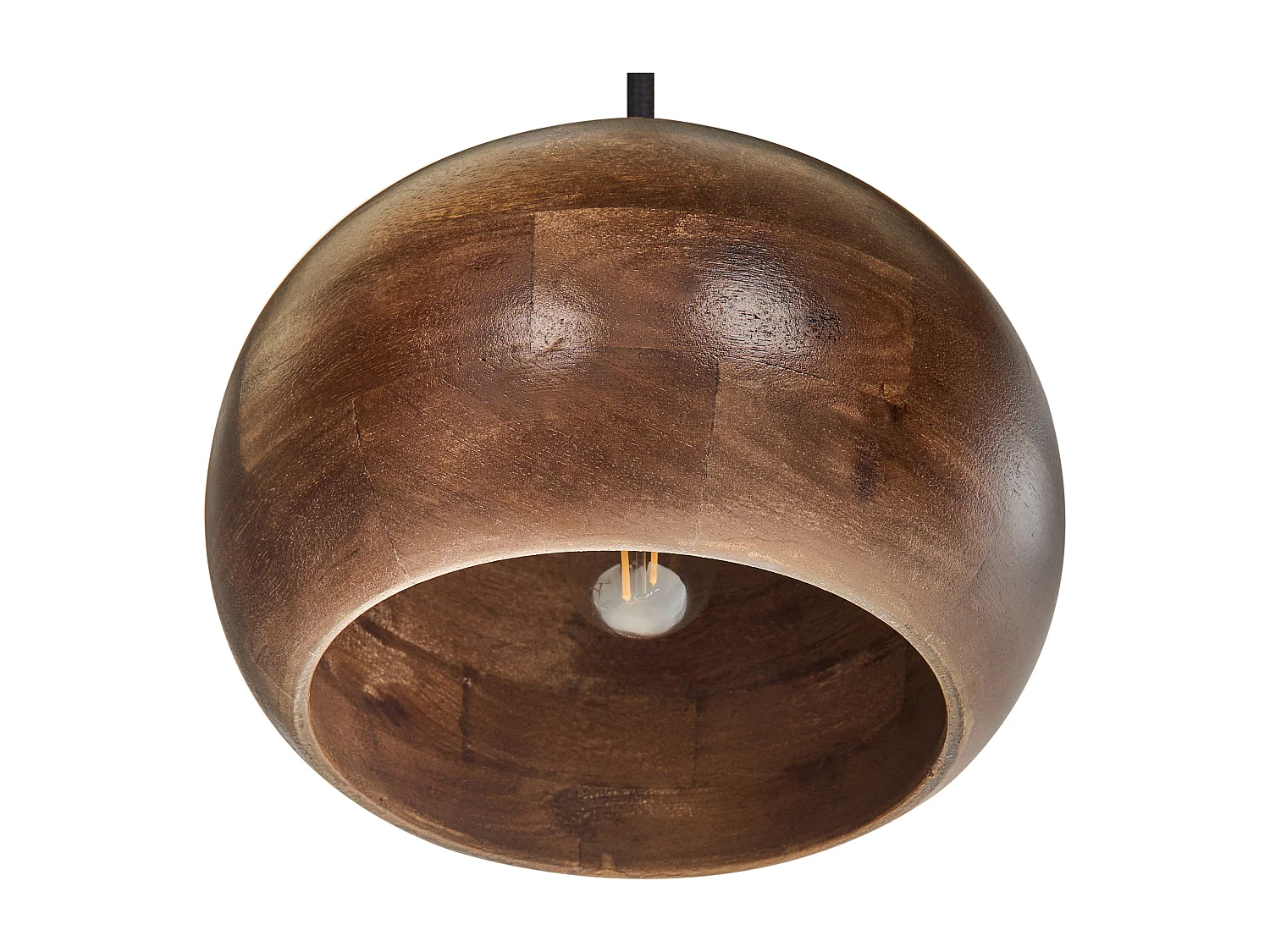 Hängelampe Mangoholz dunkel braun rundes Design modern Boho Stil Sanyati