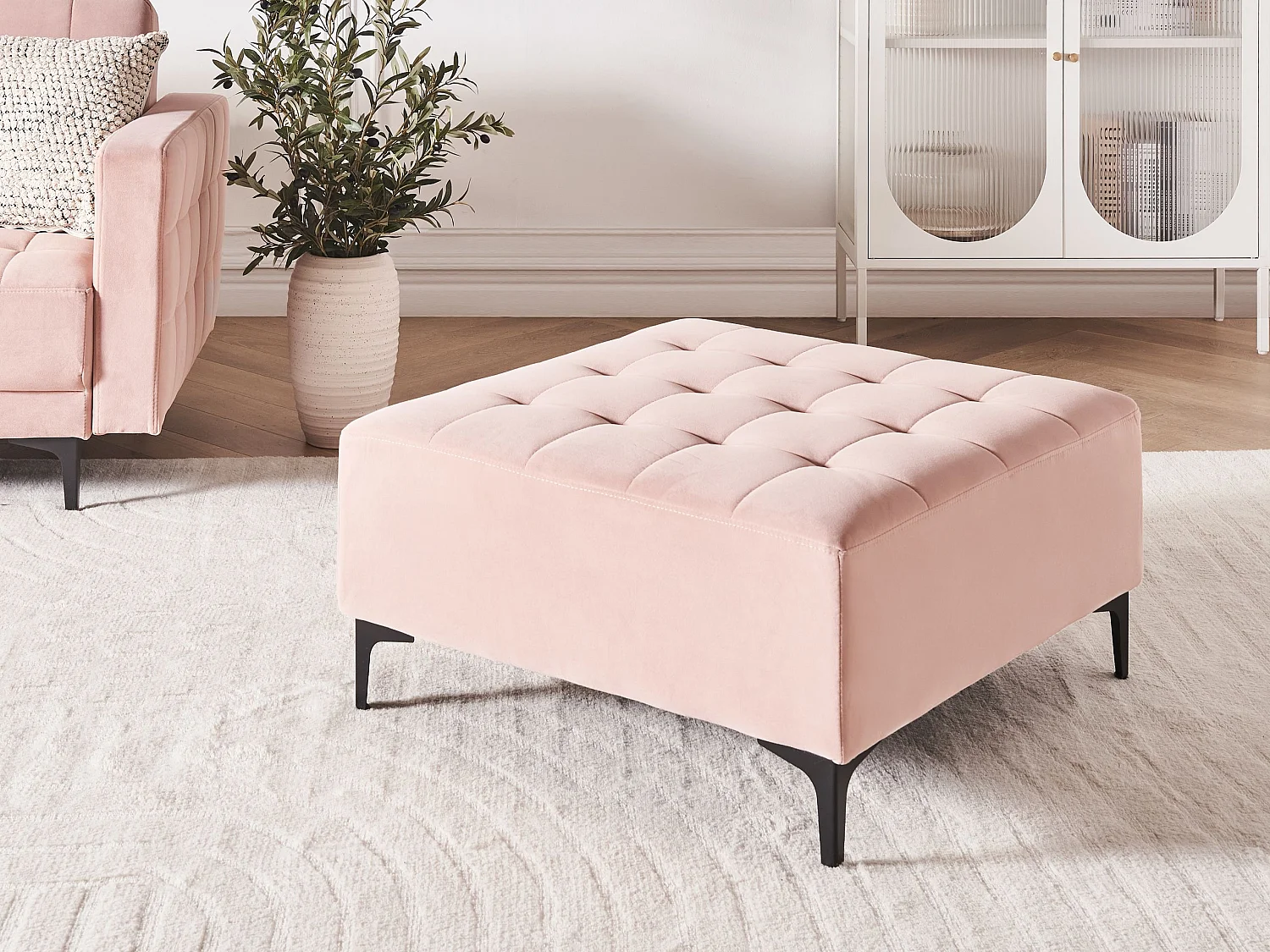 Ottoman ABERDEEN Velours Rose pastel