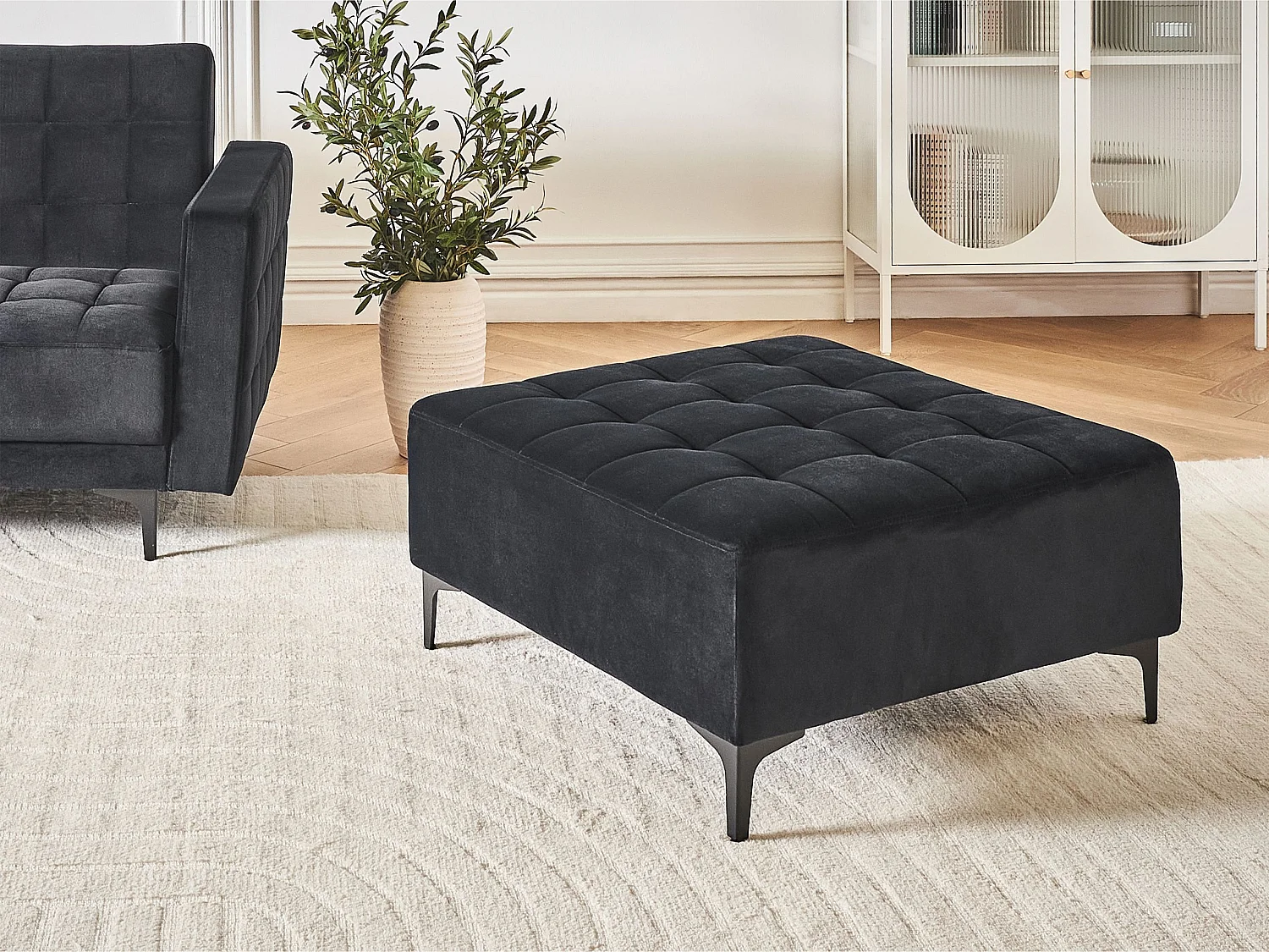 Ottomane ABERDEEN Samtstoff Schwarz