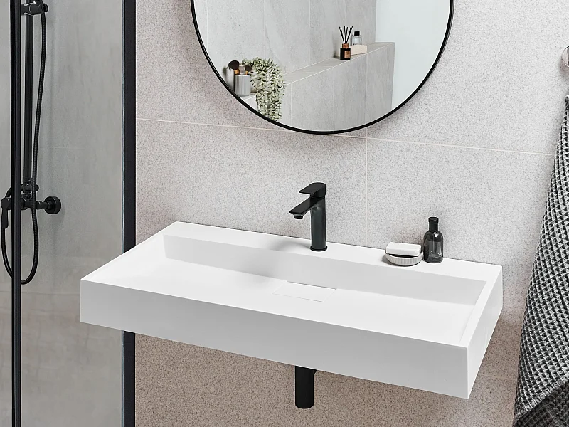 Vasque suspendue QUENKO 100 x 46 cm Moulage minéral Blanc