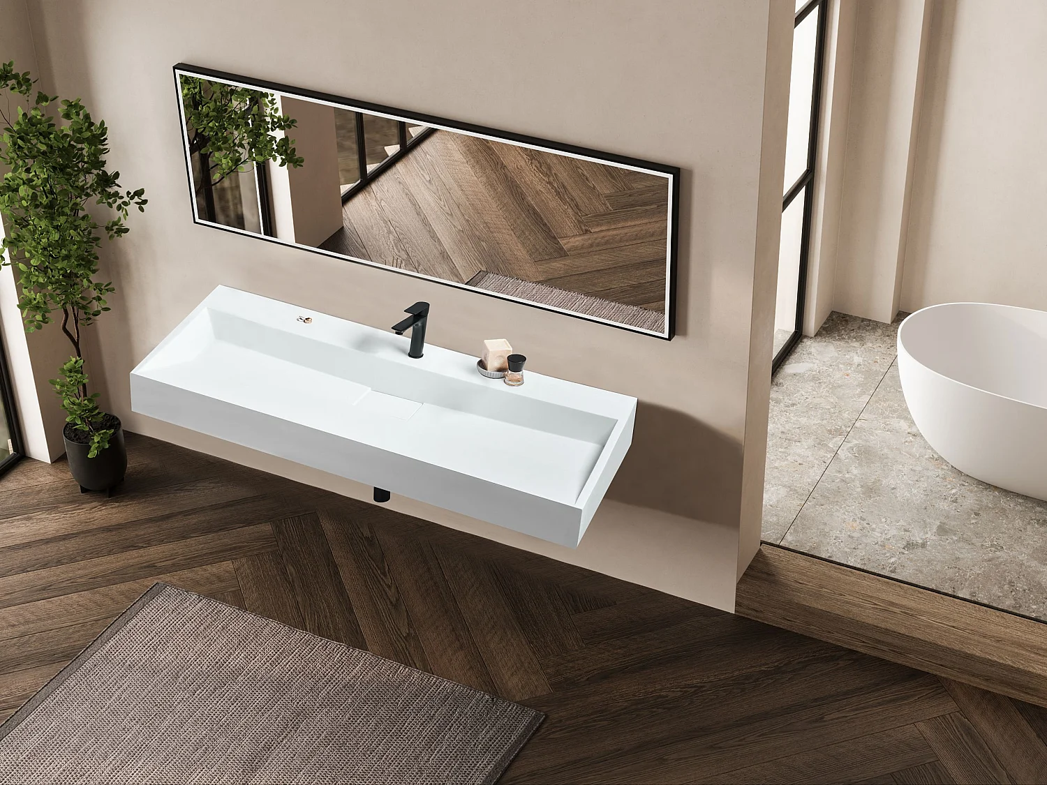 Vasque suspendue 120 x 46 cm blanche QUENKO