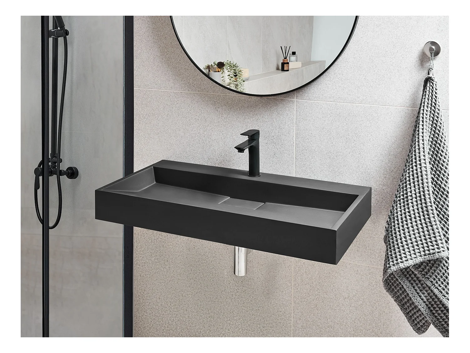 Lavabo a parete nero 90 x 46 cm QUENKO