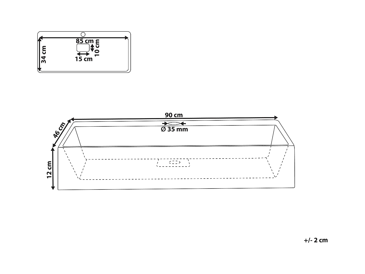 Lavabo a parete nero 90 x 46 cm QUENKO