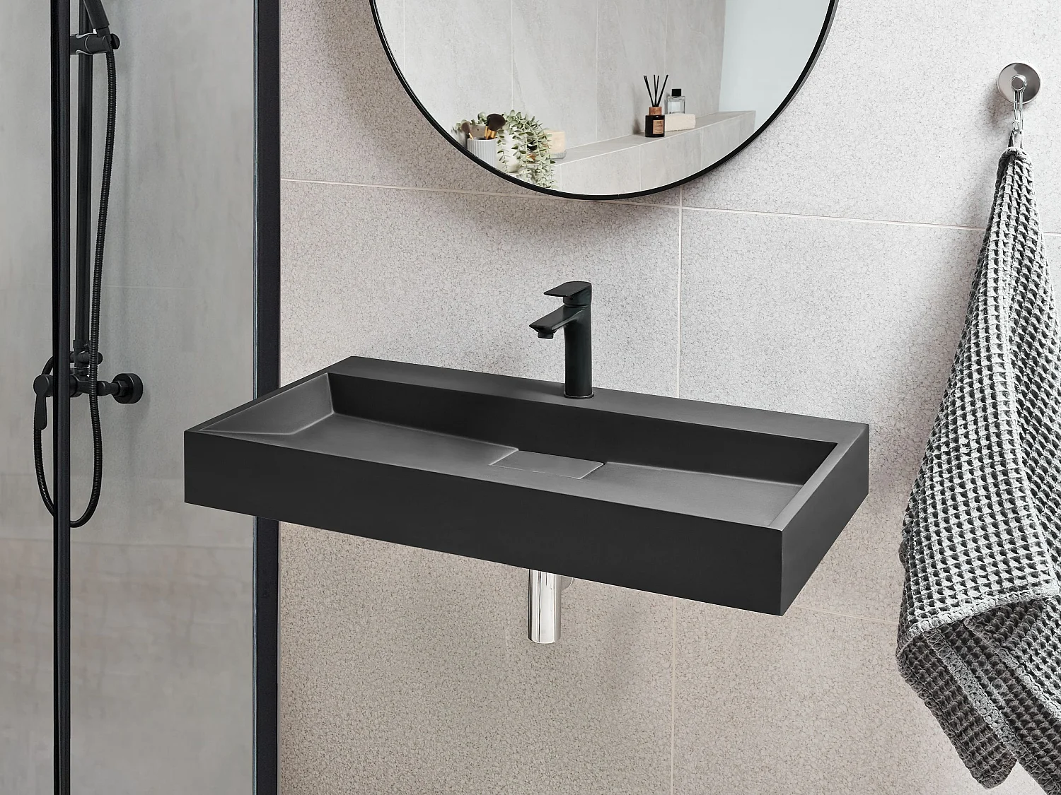 Lavabo a parete nero 90 x 46 cm QUENKO