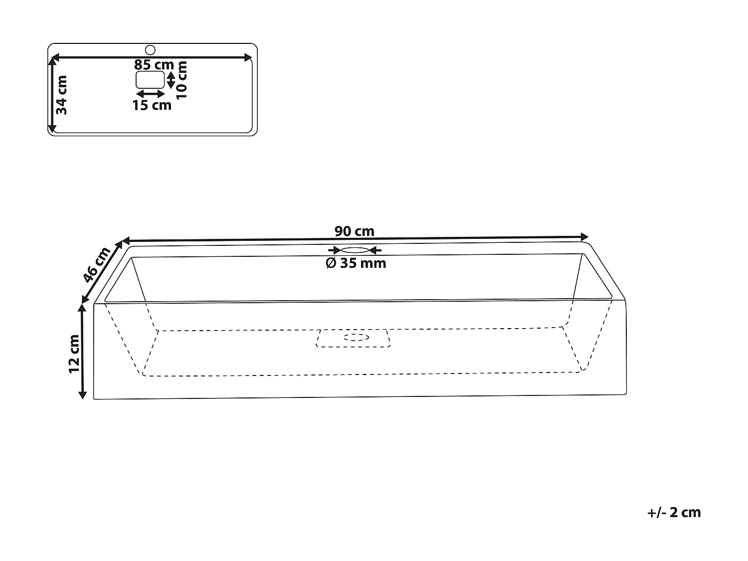 Lavabo a parete nero 90 x 46 cm QUENKO