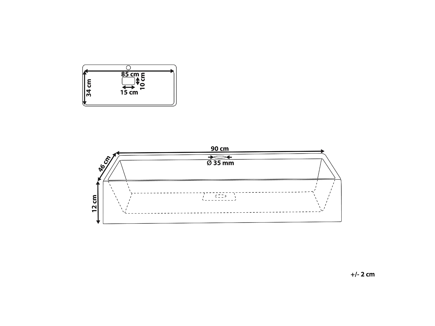 Wastafel mineraalgietwerk zwart 90 x 46 cm QUENKO