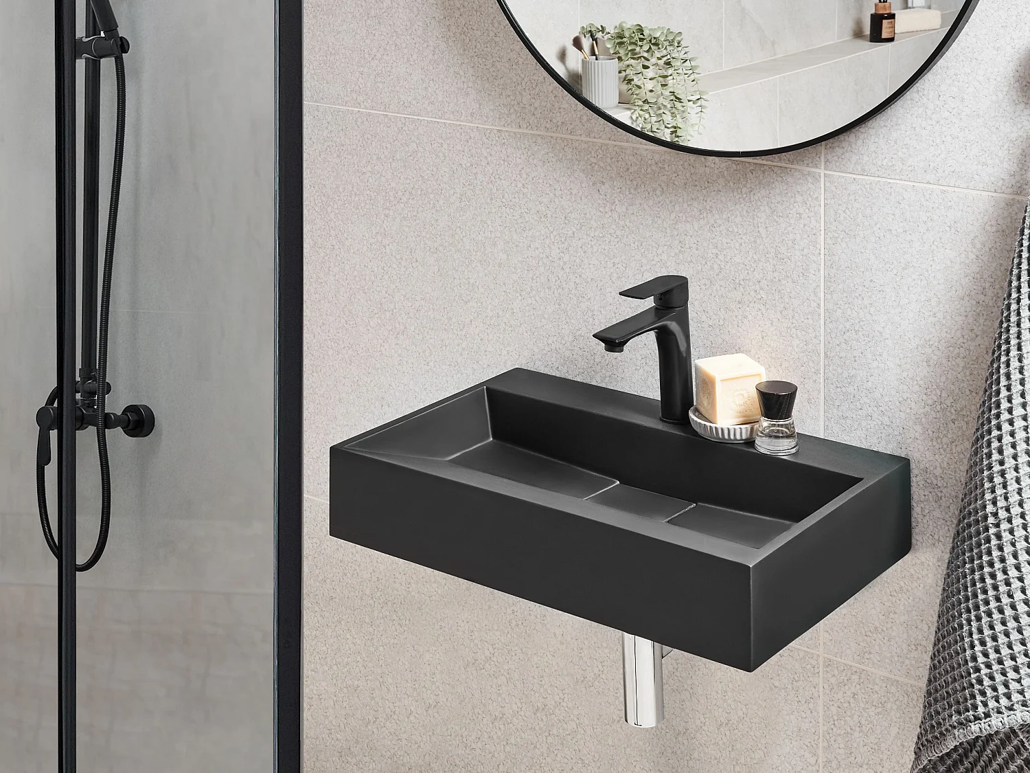 Umywalka podwieszana 60 x 38 cm czarna QUENKO