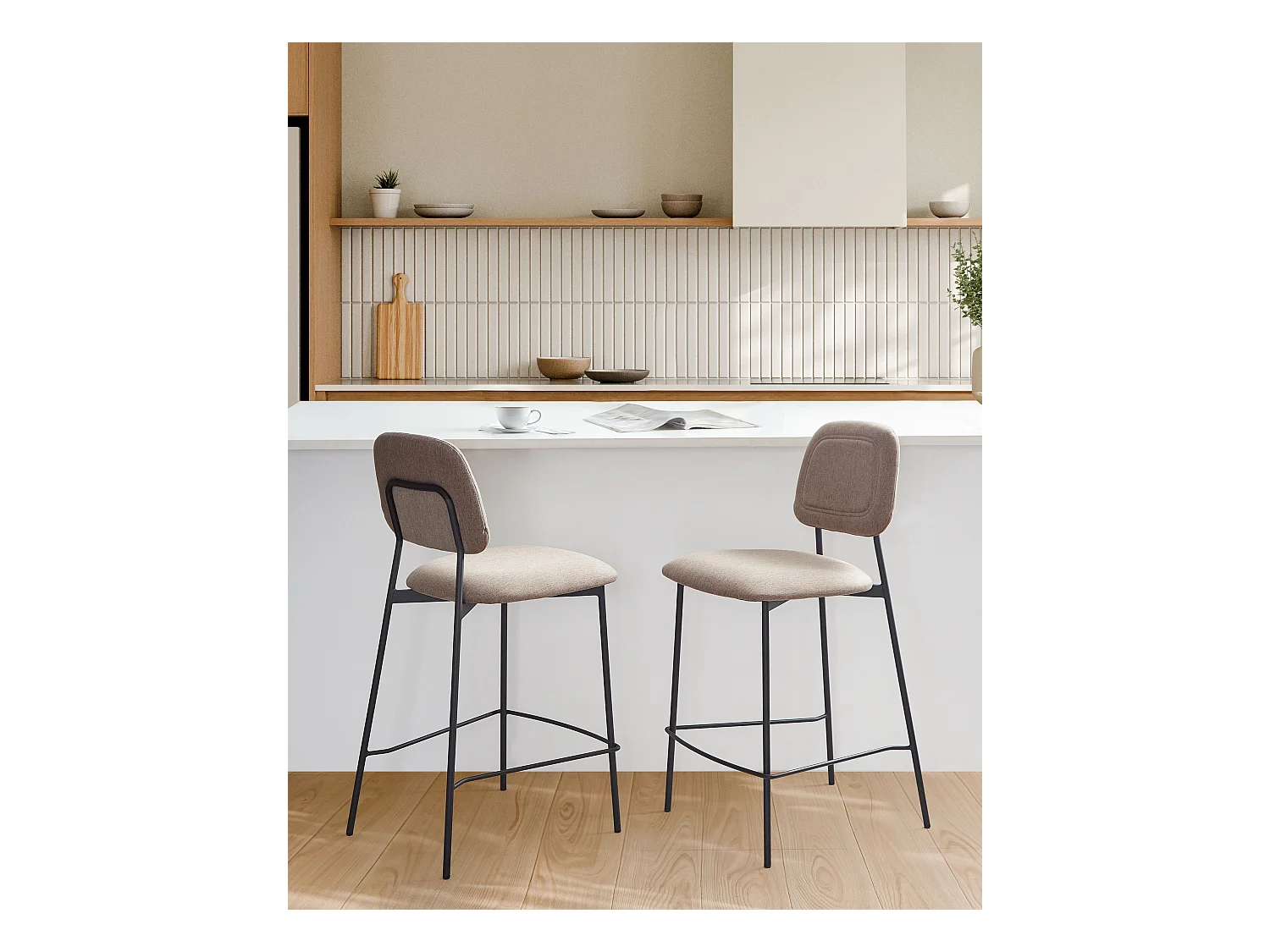 Set di 2 sedie alte DUETTE Lino sintetico Tortora