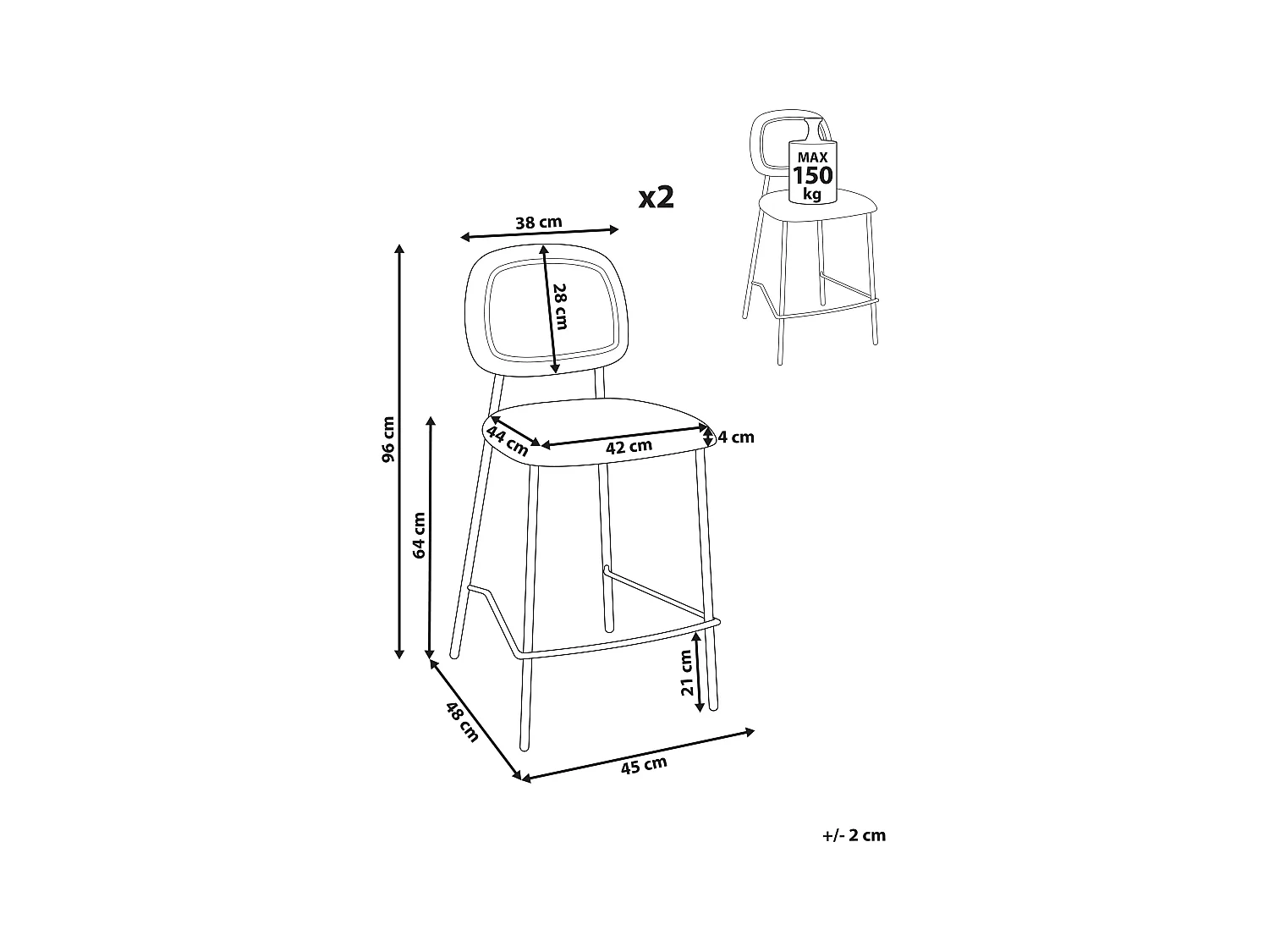 Set van 2 barstoelen DUETTE Kunstlinnen Lichtgrijs