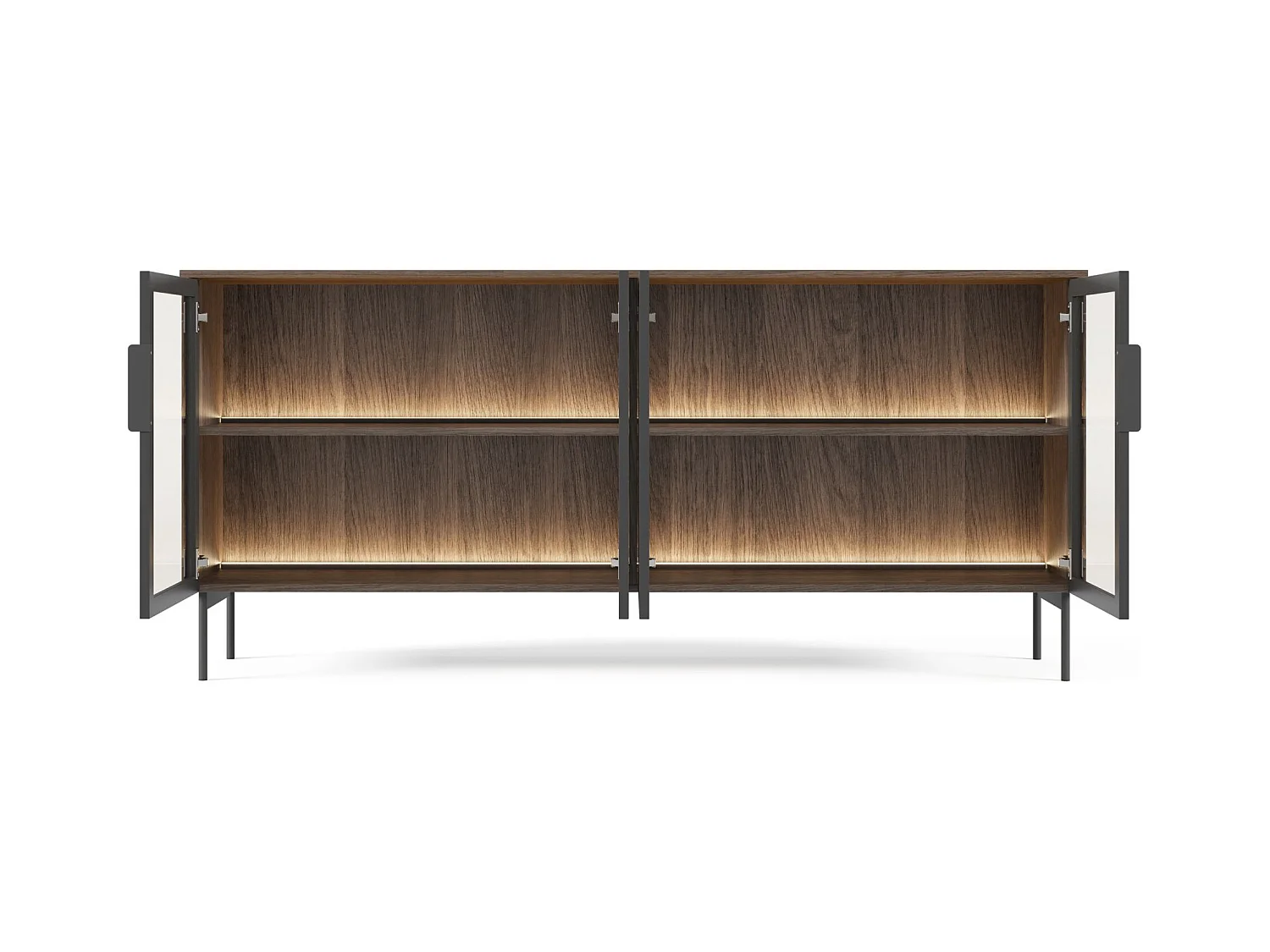 Buffet 4 portes vitrées avec LED – 181 cm – chêne Dunin – SELSEY LUMI