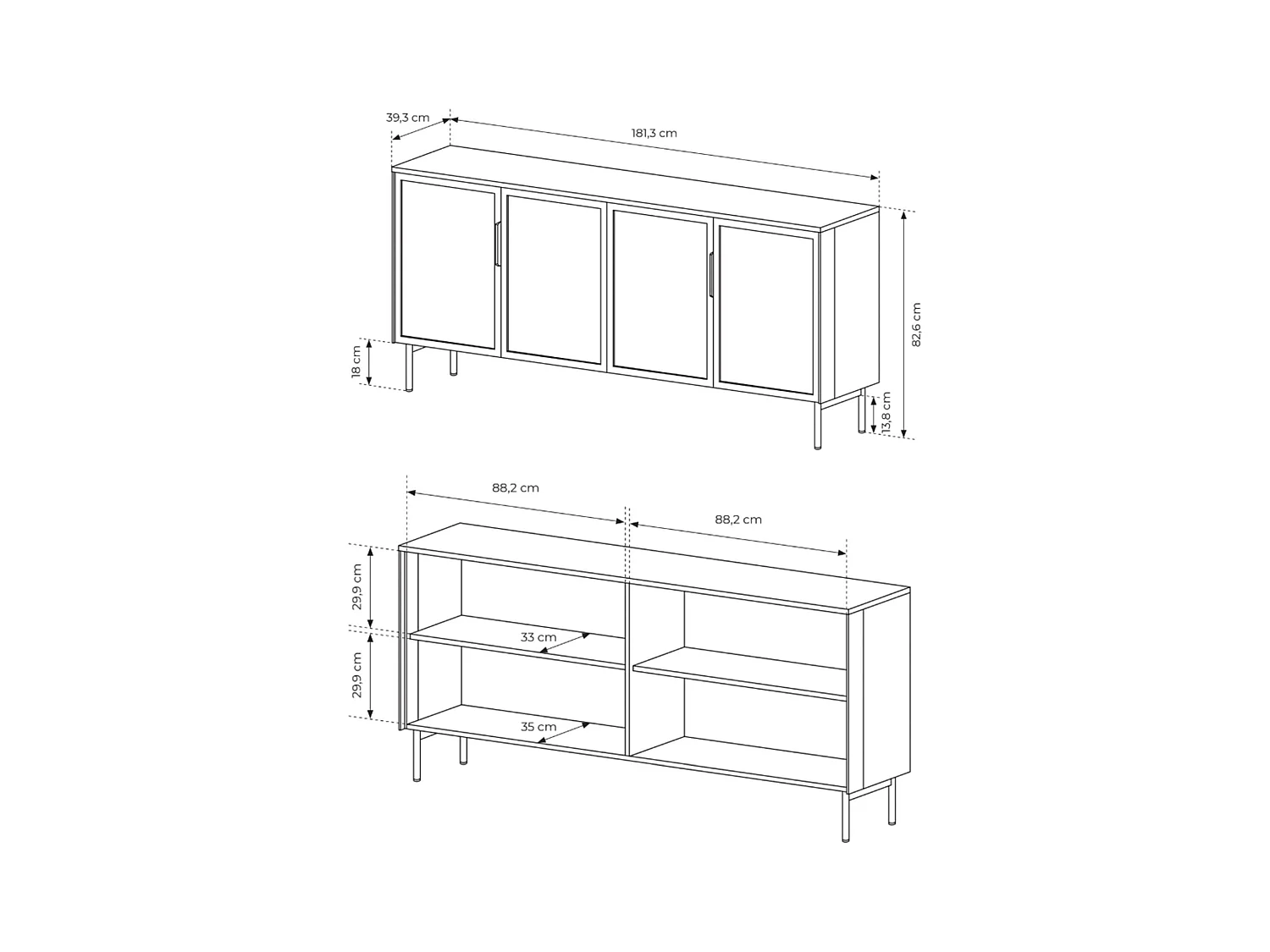 Buffet 4 portes vitrées avec LED – 181 cm – chêne Dunin – SELSEY LUMI