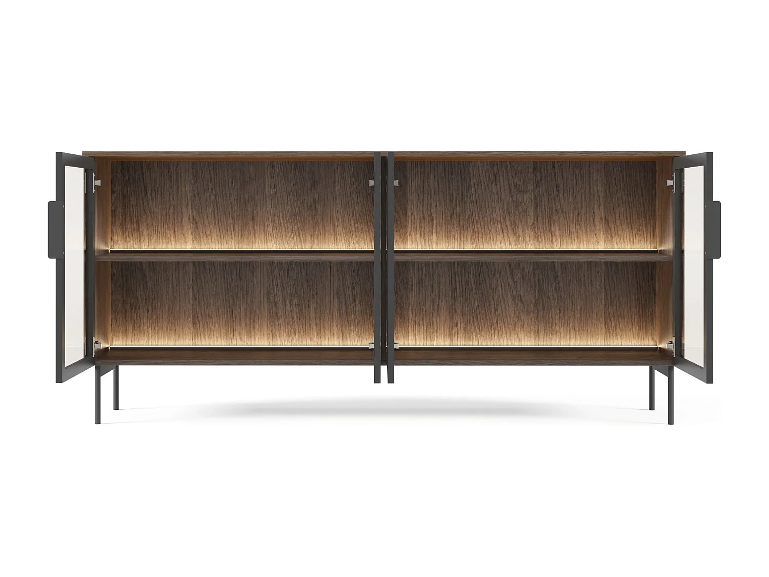 Buffet 4 portes vitrées avec LED – 181 cm – chêne Dunin – SELSEY LUMI