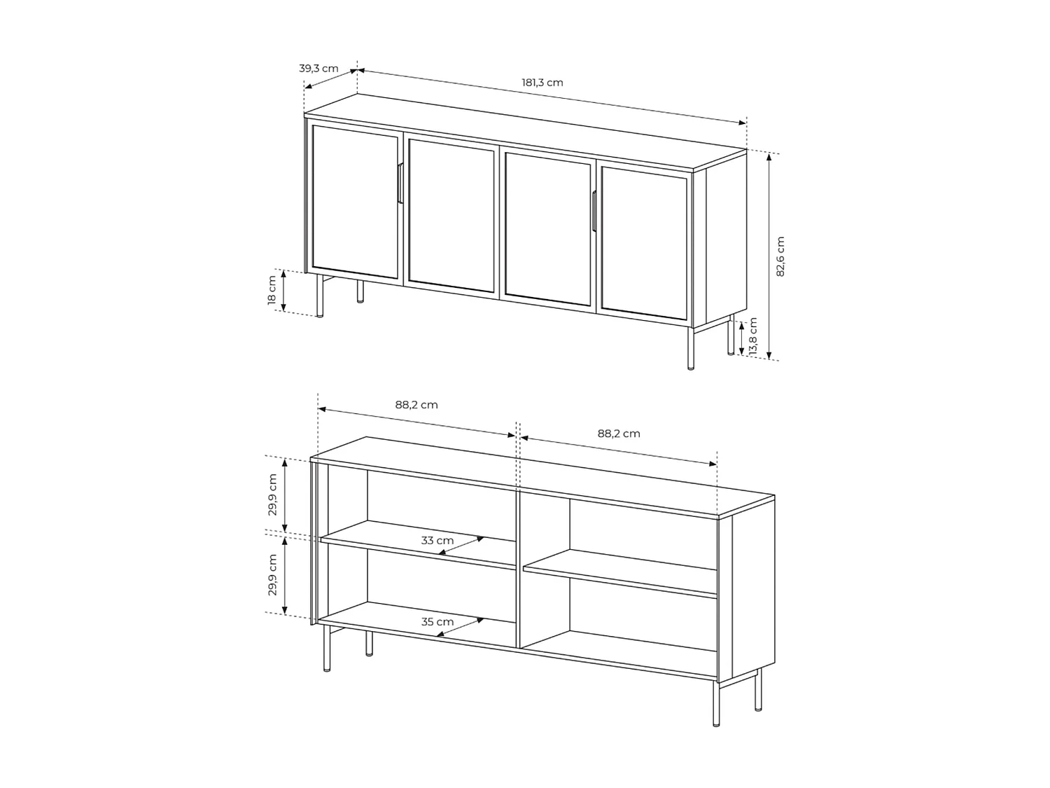 Buffet 4 portes vitrées avec LED – 181 cm – chêne Dunin – SELSEY LUMI