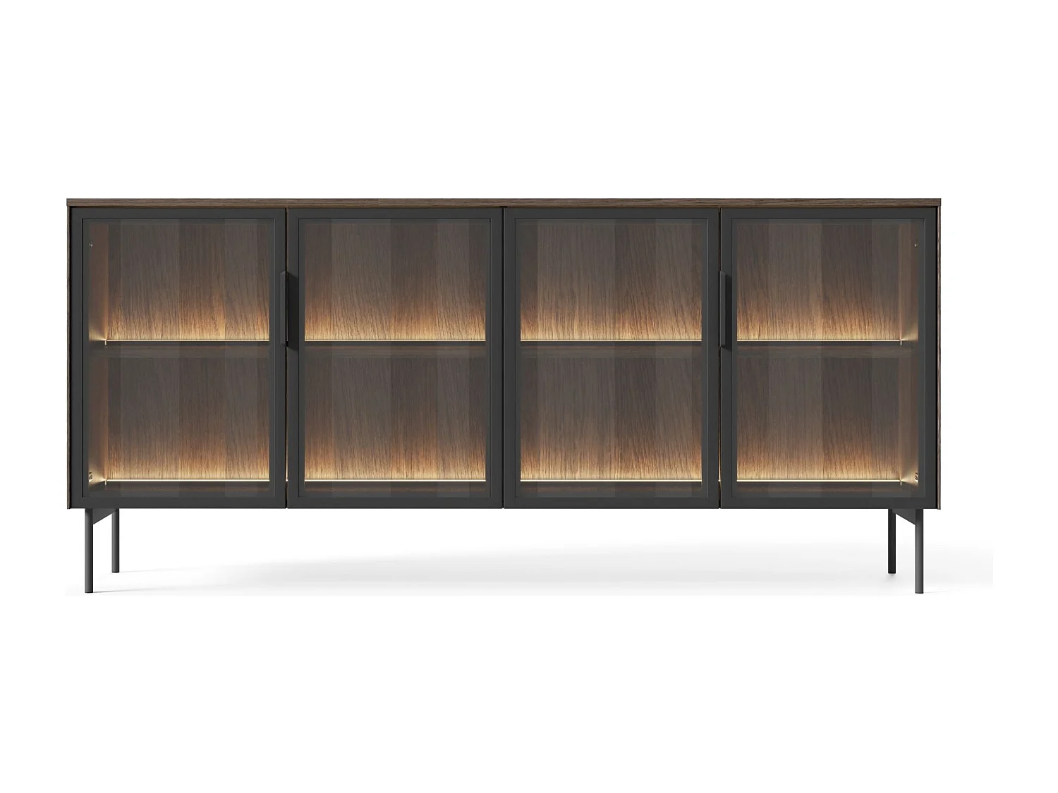 Sideboard 4-türig mit Glasfronten und LED - Eiche Dunin - 181 cm - LUMI