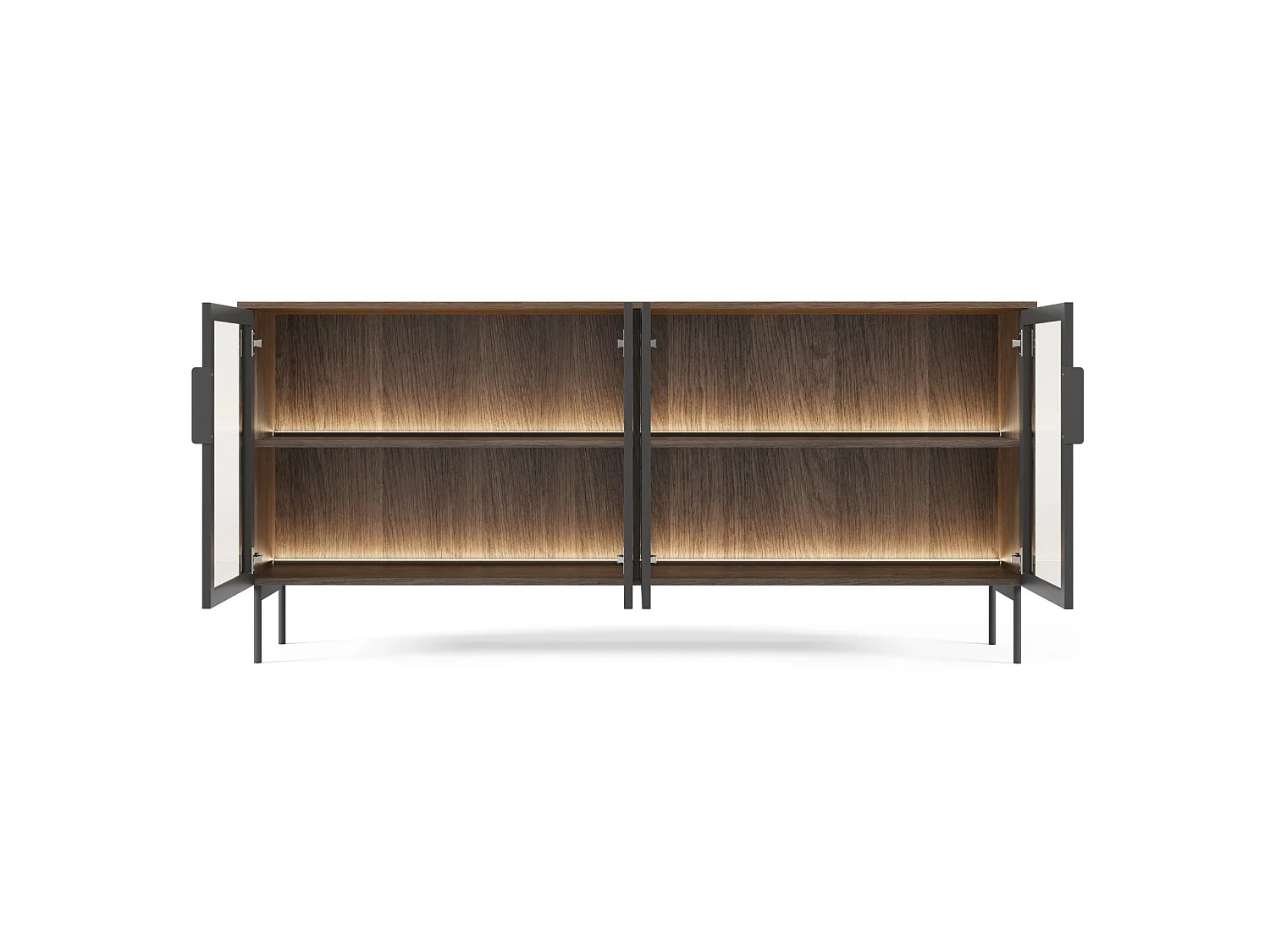 Buffet 4 portes vitrées avec LED – 181 cm – chêne Dunin – SELSEY LUMI