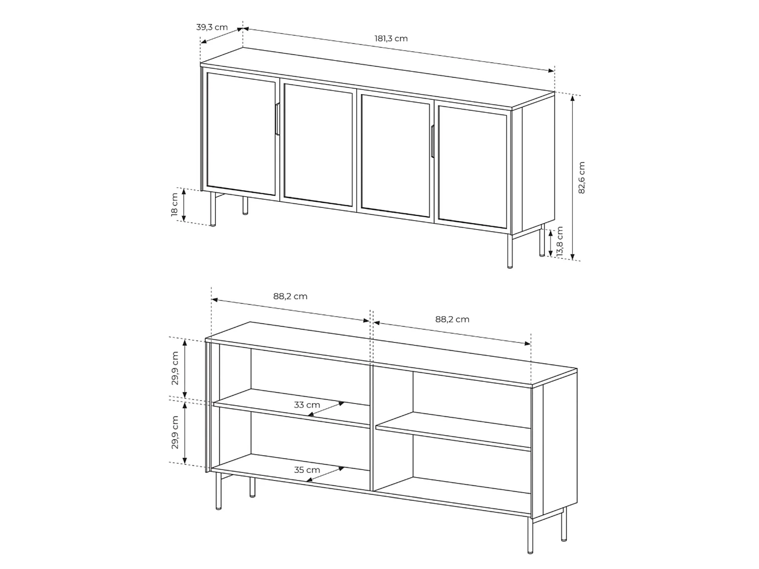 Buffet 4 portes vitrées avec LED – 181 cm – chêne Dunin – SELSEY LUMI