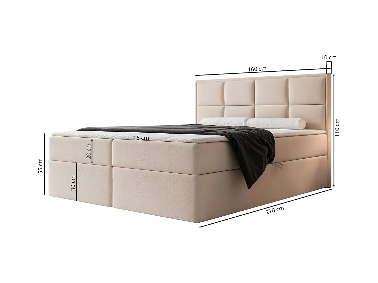 Continentaal bed - 160x200 cm - in marineblauwe fluwelen stof - SILENSIO