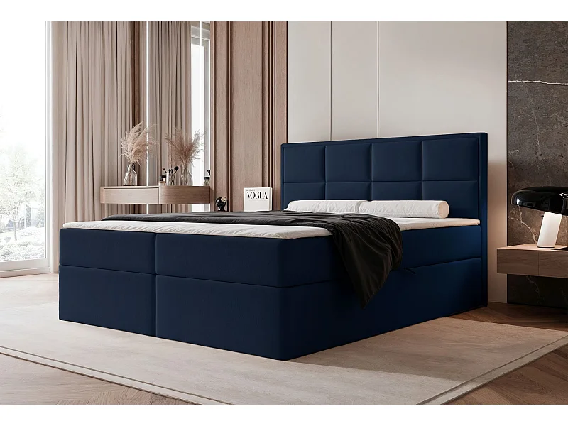 Lit continental - 180x200 cm - en tissu velours marine - SILENSIO