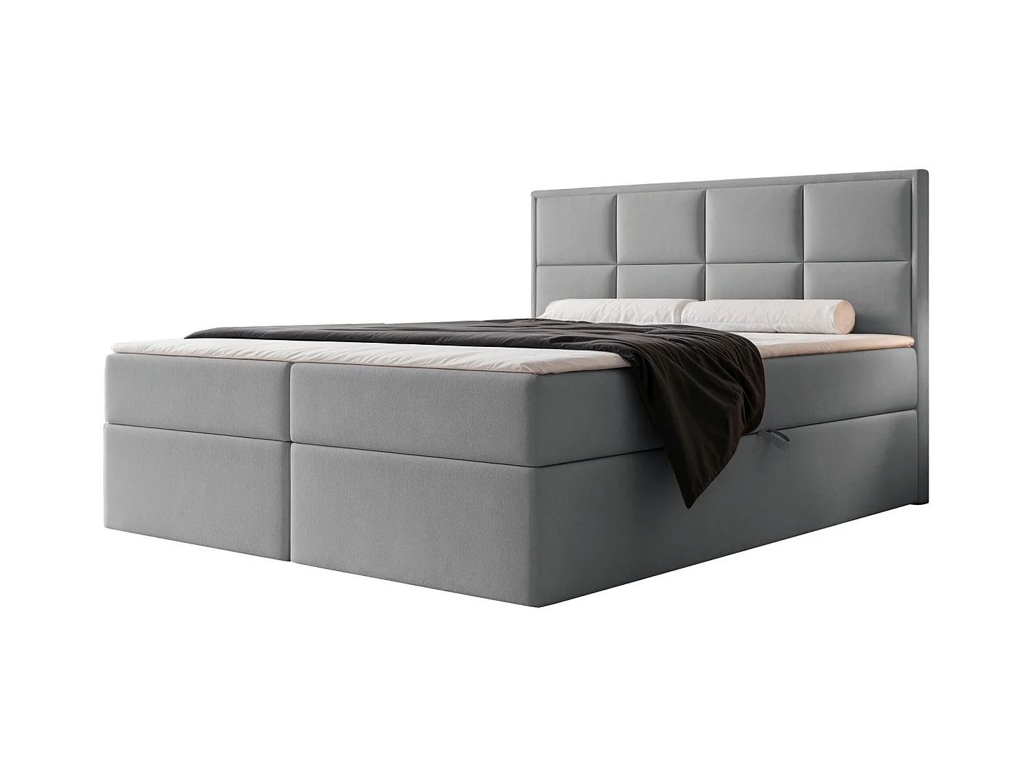 Lit continental - 140x200 cm - en tissu velours gris - SILENSIO