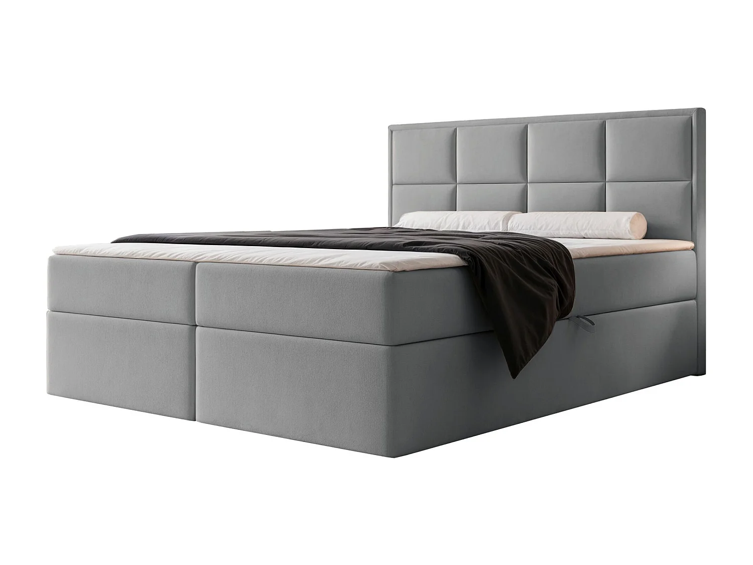 Lit continental - 160x200 cm - en tissu velours gris - SILENSIO