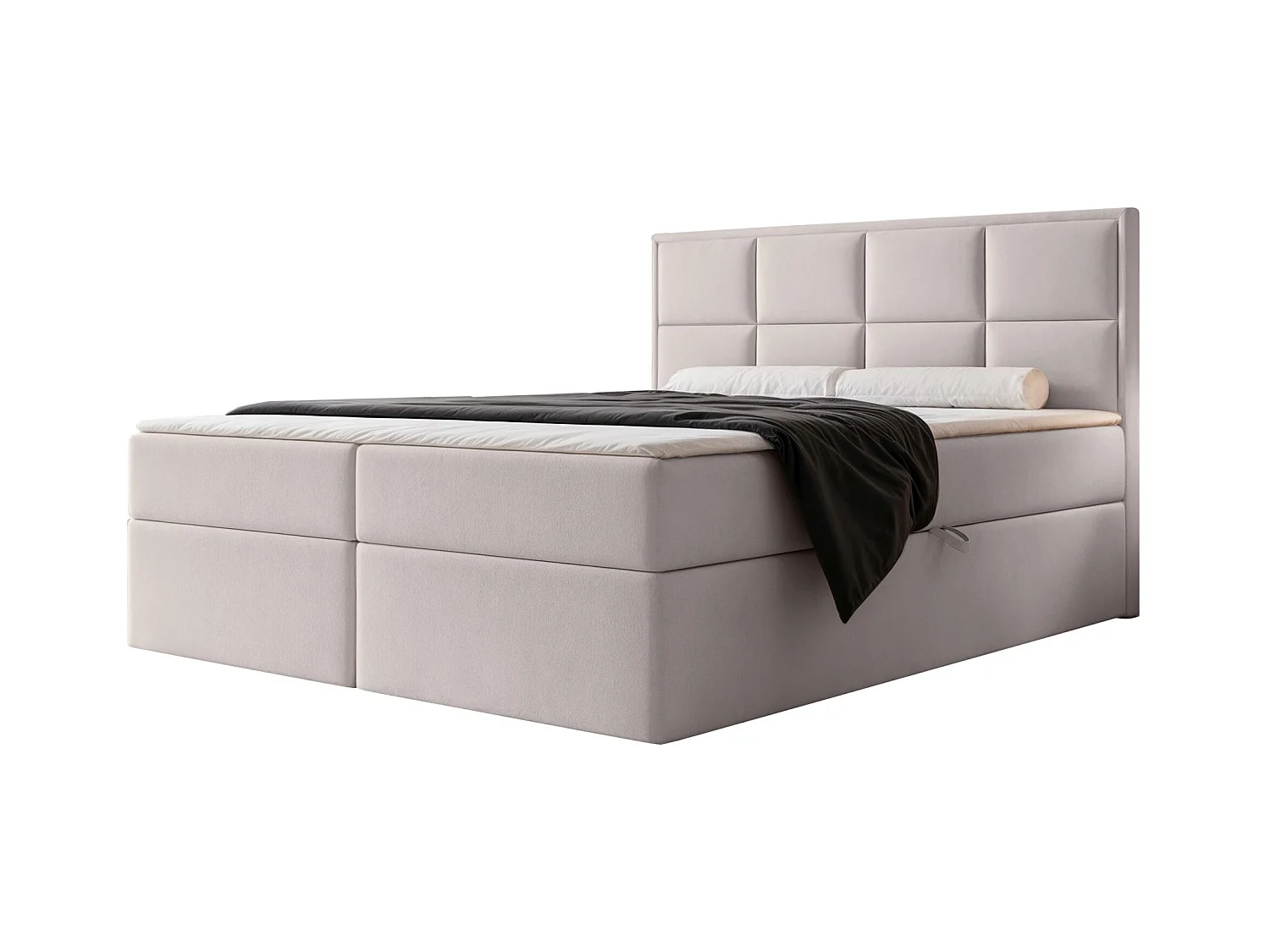 Lit continental - 160x200 cm - en tissu velours gris beige - SILENSIO