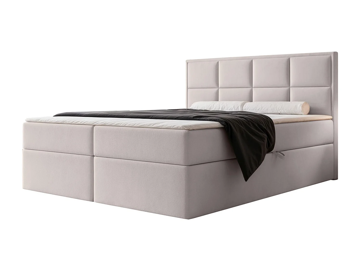 Lit continental - 160x200 cm - en tissu velours gris beige - SILENSIO