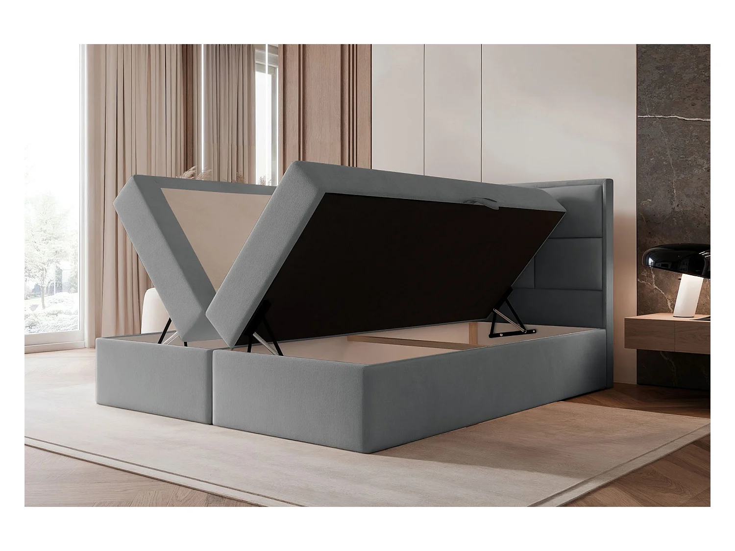 Boxspringbett 180x200 - Bonellmatratze - Topper - Samt - grau - SILENSIO