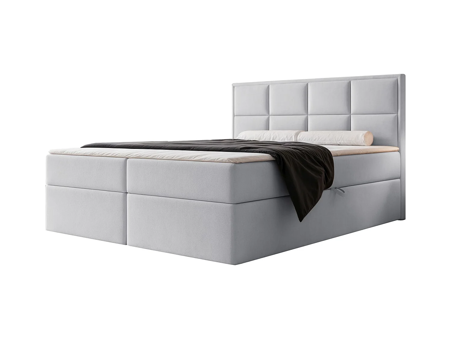 Lit continental - 140x200 cm - en tissu velours gris clair - SILENSIO