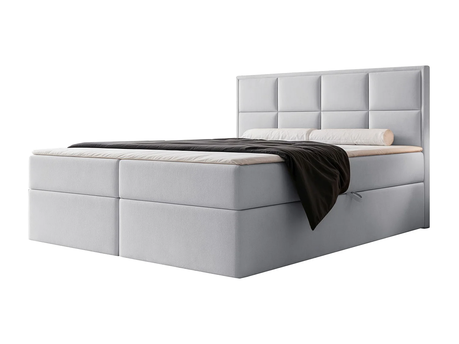 Lit continental - 140x200 cm - en tissu velours gris clair - SILENSIO