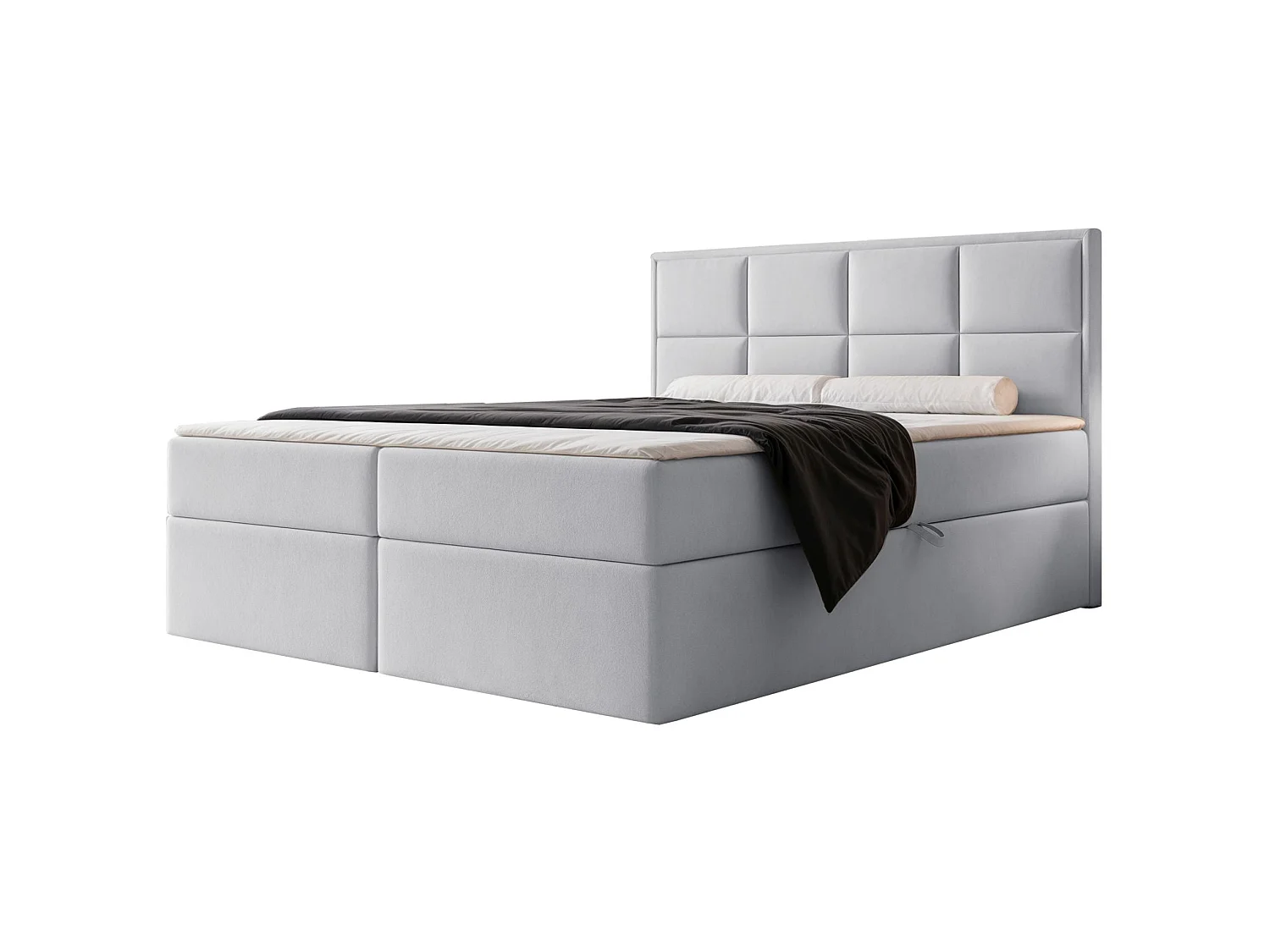 Lit continental - 140x200 cm - en tissu velours gris clair - SILENSIO